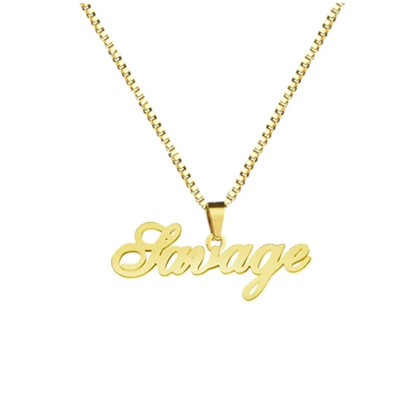 Vertical Box Chain Hanging Script Nameplate Necklace
