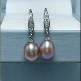 Genuine 10-12mm Purple South Sea Pearl Earrings 925 Silver