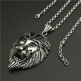 Big Lion Pendant Silver 316L Stainless Steel Necklace