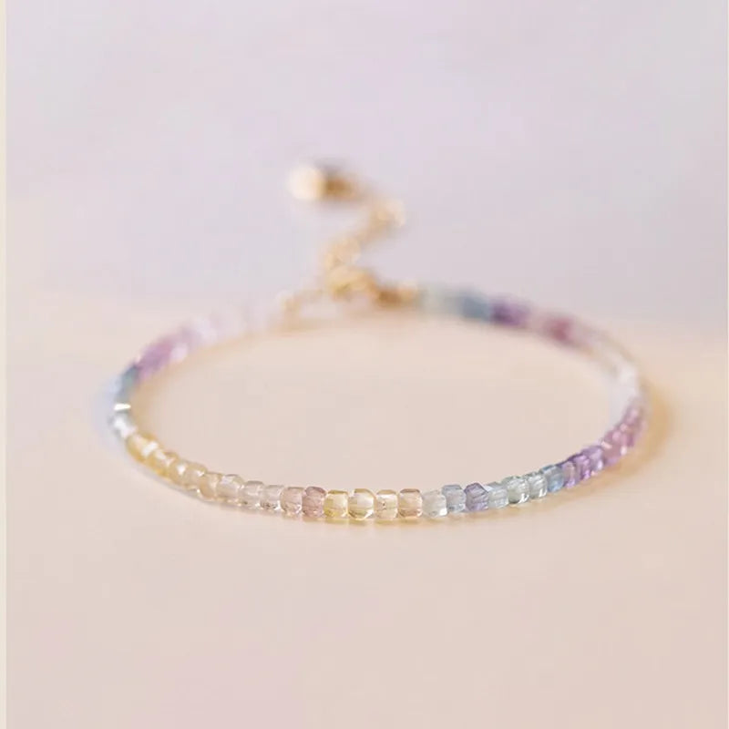 Multicolor Fluorite Rough Stone Bracelet 14k Filled - Summer Gift