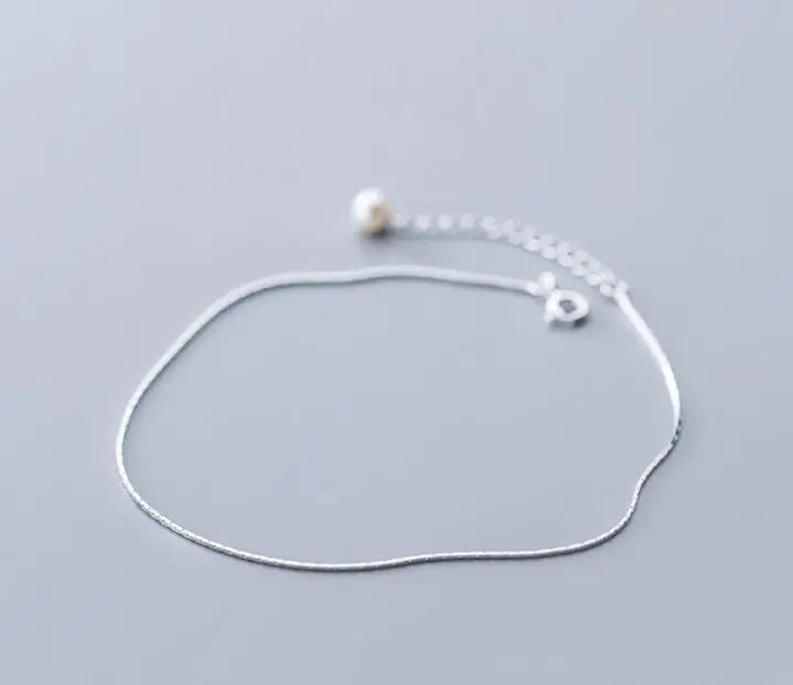 Thin Sterling Silver Pearl Snakebone ANKLET Bracelet GTLS826