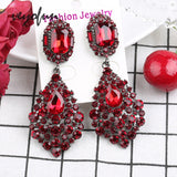 Veyofun Red Rhinestone Dangle Earrings Crystal Drop Jewelry for Women