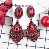 Veyofun Red Rhinestone Dangle Earrings Crystal Drop Jewelry for Women