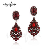 Veyofun Red Rhinestone Dangle Earrings Crystal Drop Jewelry for Women