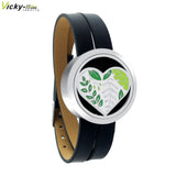 Vicky Home Enamel Stainless Steel Leather Locket Bangles Aromatherapy Bracelets