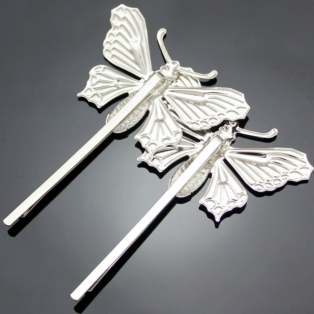 Vintage Silver Butterfly Hair Clip Pack of 2 - Wedding Party Jewelry
