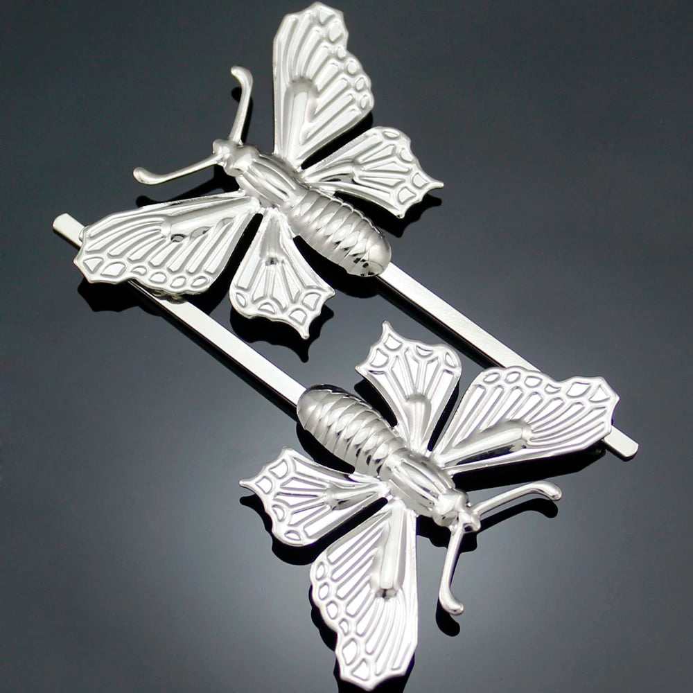Vintage Silver Butterfly Hair Clip Pack of 2 - Wedding Party Jewelry