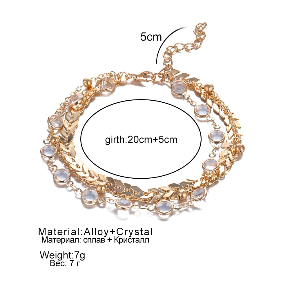 3Pcs Crystal Sequins Anklet Set Vintage Ankle Bracelets For Women