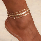 3Pcs Crystal Sequins Anklet Set Vintage Ankle Bracelets For Women
