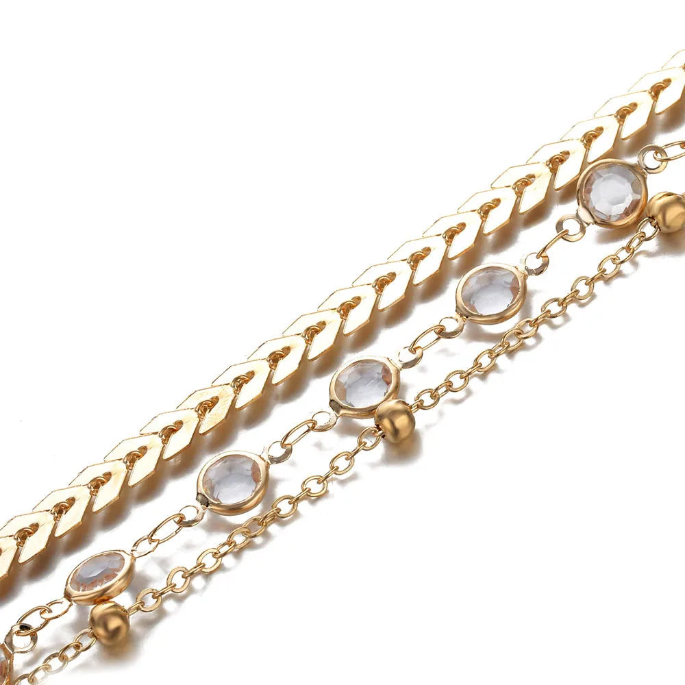 3Pcs Crystal Sequins Anklet Set Vintage Ankle Bracelets For Women