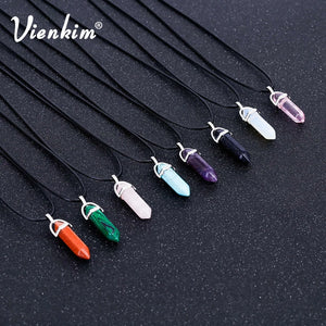 Hexagonal Column Stone Pendant Necklace for Women Jewelry