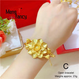 Vietnam Sand 24K Plated Flower Bangle Charms Fine Jewelry Sets