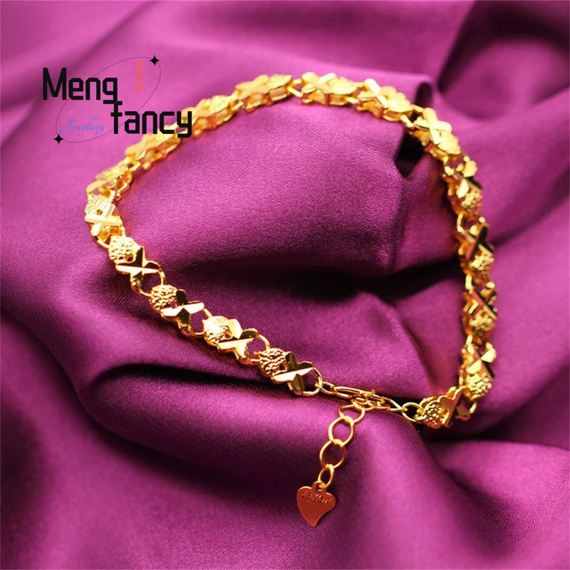 Vietnam Sand 24K Plated Lucky Grass Bracelet Retro Charms Jewelry Sets Women