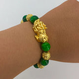 24K Plated Celadon Stone Pixiu Bracelet Hand Chain Women Men