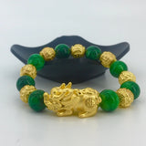 24K Plated Celadon Stone Pixiu Bracelet Hand Chain Women Men
