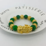 24K Plated Celadon Stone Pixiu Bracelet Hand Chain Women Men