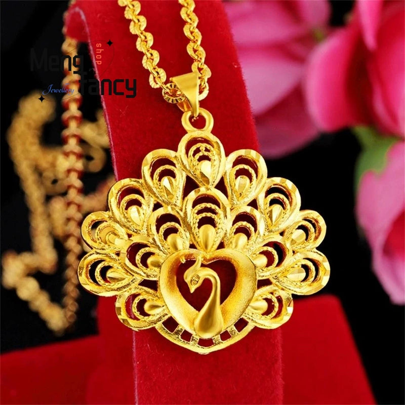 Vietnamese Sand Peacock Pendant Charms Necklace Fine Jewelry Amulet