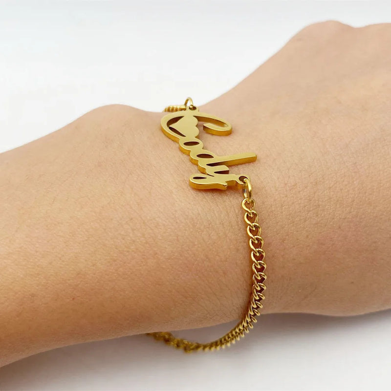 VihsowCo Letter Bracelet Stainless Steel Cuban Chain Personalized Jewelry