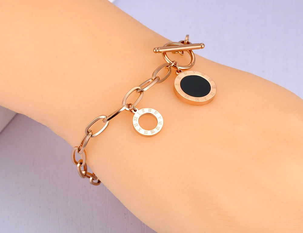 316L Stainless Steel Acrylic Link Bracelet Vintage Roman Numeral Charm