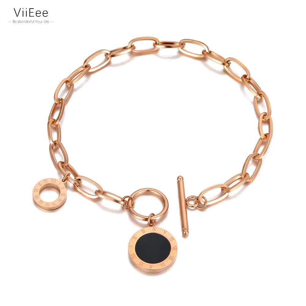 316L Stainless Steel Acrylic Link Bracelet Vintage Roman Numeral Charm
