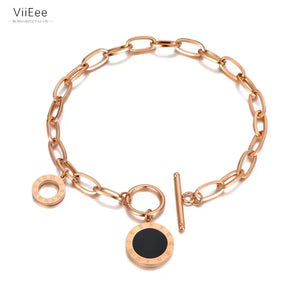 316L Stainless Steel Acrylic Link Bracelet Vintage Roman Numeral Charm
