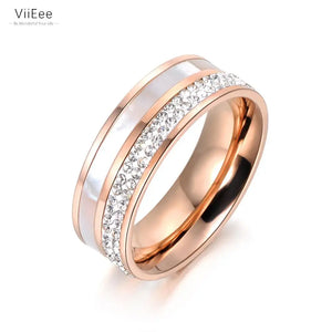 Rose Rhinestone Shell Wedding Rings Stainless Steel Engagement Ring