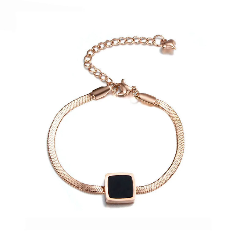 Square Shell Chain Link Bracelet Titanium Steel Charm Bracelet