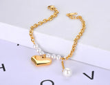 Stainless Steel Heart Charm Bracelet with Pearls