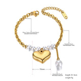 Stainless Steel Heart Charm Bracelet with Pearls