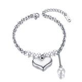 Stainless Steel Heart Charm Bracelet with Pearls