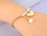 Stainless Steel Heart Charm Bracelet with Pearls