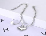 Stainless Steel Heart Charm Bracelet with Pearls