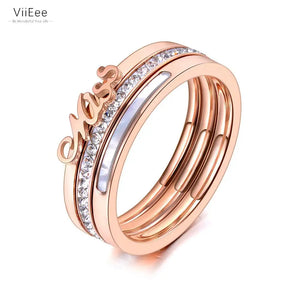 3-in-1 Shell & Rhinestone Rings Titanium Steel VR20060