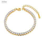 4mm CZ Crystal Charm Bracelets for Women Stainless Steel Bohemia Beach Bracelet