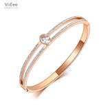 Sparkling Rhinestone Bangle Bracelet Titanium Oval CZ Crystal