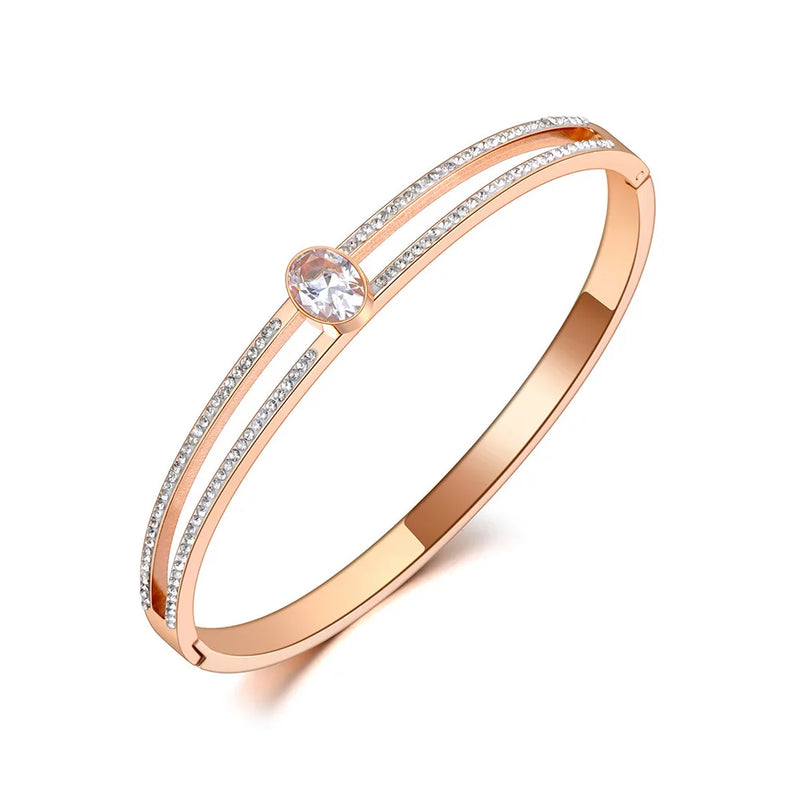 Sparkling Rhinestone Bangle Bracelet Titanium Oval CZ Crystal