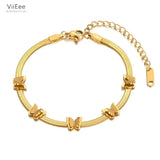 5Pcs Butterfly Charm Bracelets 18K Plated Snake Chain Jewelry