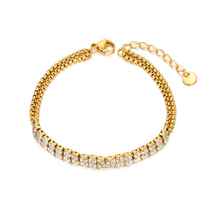 Stainless Steel Cubic Zirconia Tennis Double Chain Bracelet for Women