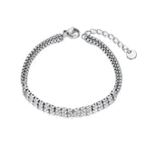 Stainless Steel Cubic Zirconia Tennis Double Chain Bracelet for Women