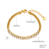 Stainless Steel Cubic Zirconia Tennis Double Chain Bracelet for Women