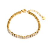 Stainless Steel Cubic Zirconia Tennis Double Chain Bracelet for Women