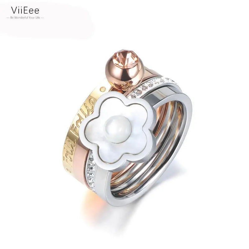 Plum Blossom Shell CZ Bridal Wedding Engagement Ring