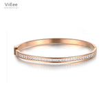 Rose CZ Cuff Bangle Bracelet Stainless Steel Jewelry Gift