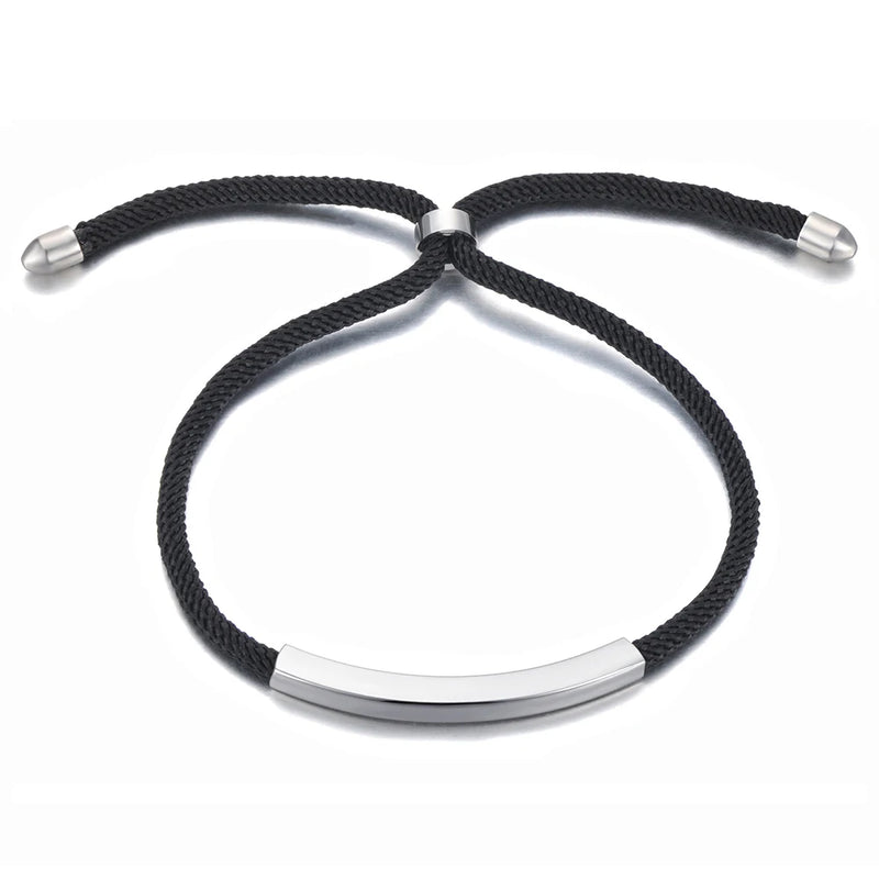 Adjustable Titanium Stainless Steel Black Rope Chain Bracelet for Women