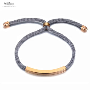 Adjustable Titanium Stainless Steel Black Rope Chain Bracelet for Women