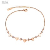 Bohemia Beach Chain Anklet CZ Crystal & Heart Charm VA19043