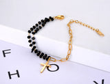 Stainless Steel Crystal Chain Bracelet Bohemia Party Cross Charm Jewelry