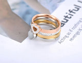 Heart Opal & Rhinestone Bridal Wedding Ring Titanium Stainless Steel