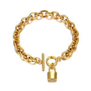 Titanium Stainless Steel Lock Charm Bracelet for Women
