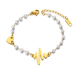 Vintage Stainless Steel Pearl Chain Bracelets Bohemia Party Heart Charm Bracelet